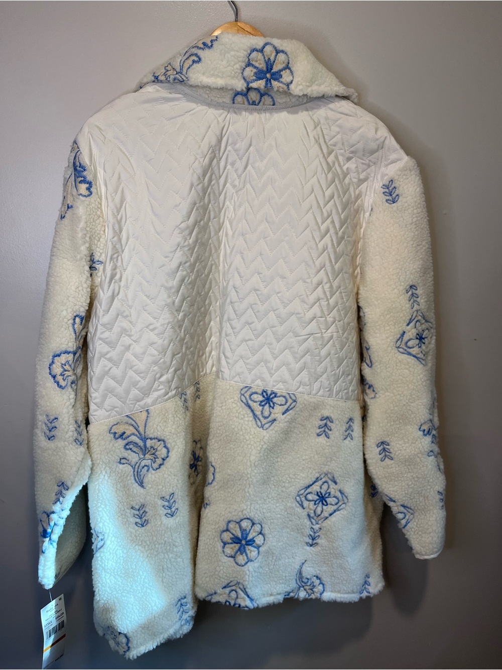 Ruby Rd. White Sherpa Jacket with Blue Floral Embroidery - Picture 7 of 8
